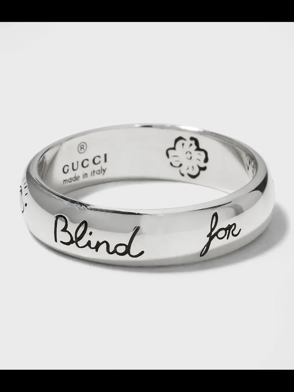 Gucci Silver 'Blind for Love' Engraved Band Ring